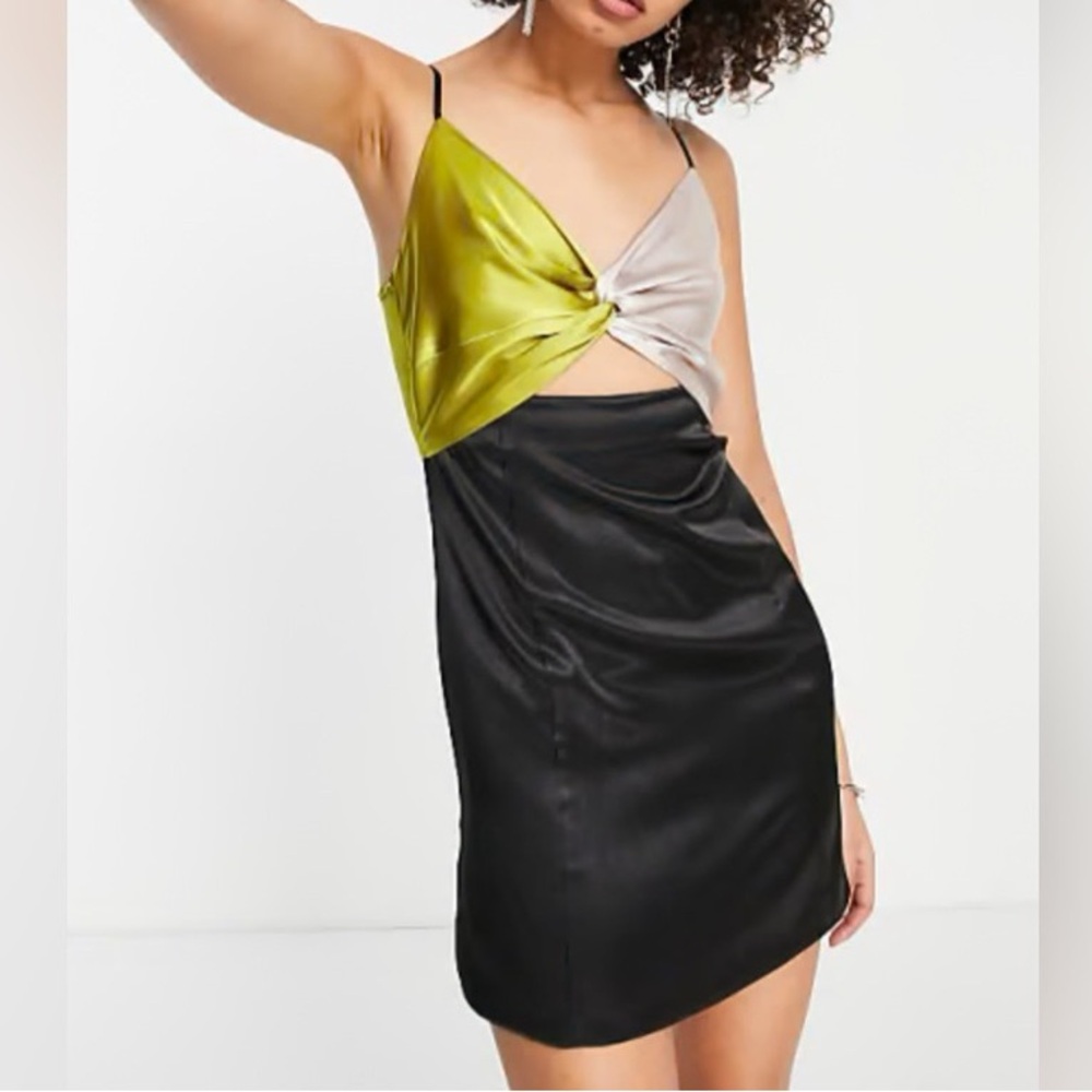 Topshop: Satin Colorblock Cut-Out Mini Dress NWOT | Size 8